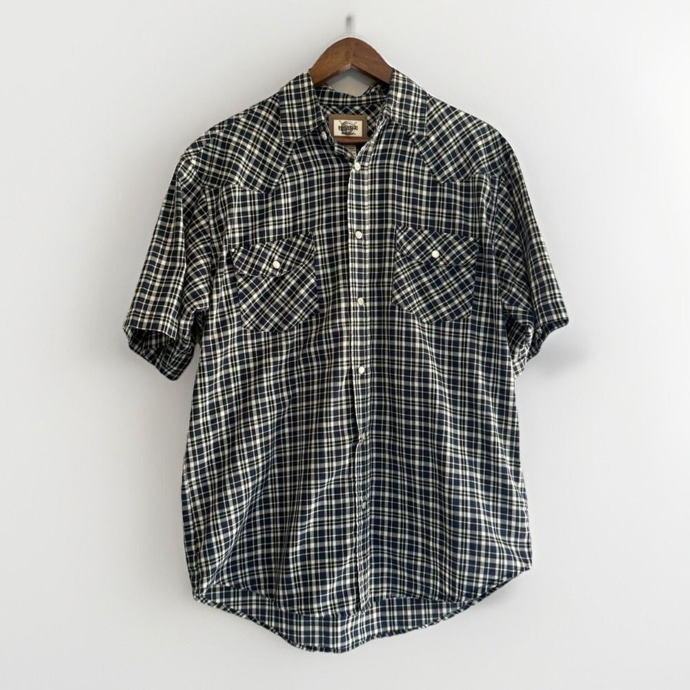 Vtg Western Plains Mens Pearl Snap Shirt Plaid Medium Short Sleeve 90s Y2K Rodeo